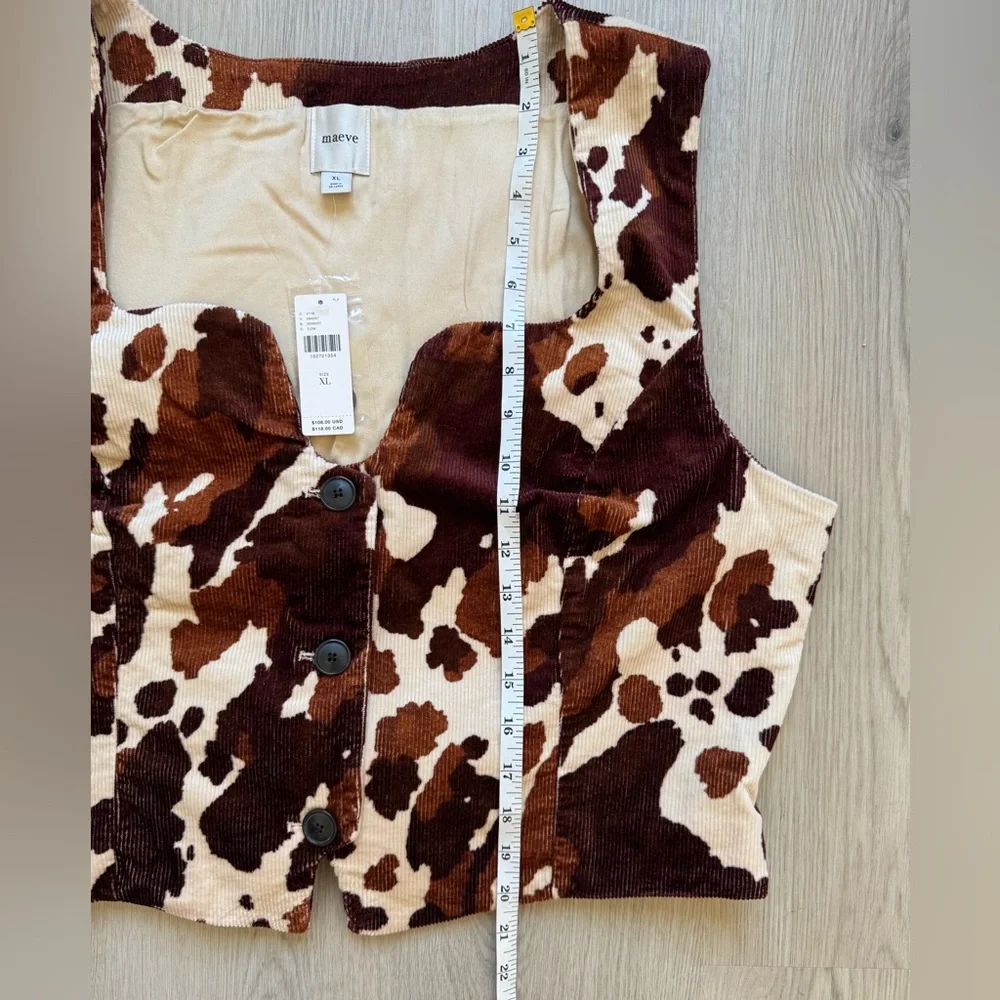NWT Maeve Anthropologie Cowprint Button Front Brown Cream Corduroy Vest XL - Picture 9 of 11